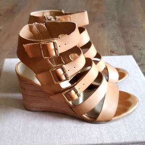 Nude leather gladiator wedges